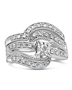 Haus of Brilliance .925 Sterling Silver 1/3 Cttw Round Diamond Crisscross Engagement Ring Bridal Set (H-I Color, I1-I2 Clarity)
