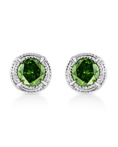 Haus of Brilliance .925 Sterling Silver 1/3 cttw Treated Green Diamond Modern 4-Prong Solitaire Milgrain Stud Earrings