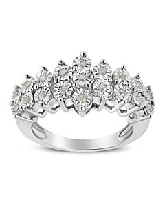 Haus of Brilliance .925 Sterling Silver 1/4 Cttw Miracle Plate Set Round-Cut Diamond Two Row Band Ring (I-J Color, I3 Clarity)