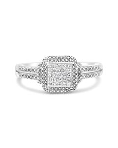 Haus of Brilliance .925 Sterling Silver 1/4 Cttw Princess-cut Diamond Composite Ring with Beaded Halo (H-I Color, SI1-SI2 Clarity)