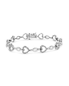 Haus of Brilliance .925 Sterling Silver 1/4 Cttw Round-Cut Diamond Alternating Heart and Leaf Link Bracelet (I-J Color, I3 Clarity) - Size 7.25"