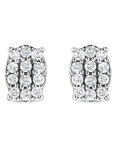 Haus of Brilliance .925 Sterling Silver 1/4 Cttw Round Diamond Oval Shaped Cluster Stud Earrings (I-J Color, I2-I3 Clarity)