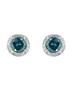 Haus of Brilliance .925 Sterling Silver 1/4 cttw Treated Blue Diamond Modern 4-Prong Solitaire Milgrain Stud Earrings