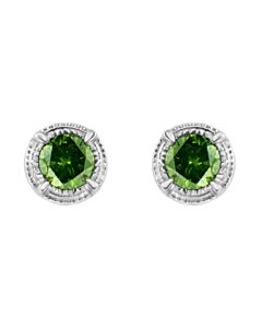 Haus of Brilliance .925 Sterling Silver 1/4 cttw Treated Green Diamond Modern 4-Prong Solitaire Milgrain Stud Earrings