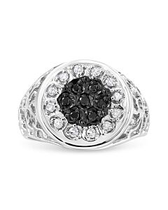 Haus of Brilliance .925 Sterling Silver 1/4 Cttw White and Black Treated Diamond Halo Cluster Ring for Men (I-J Color, I3 Clarity)