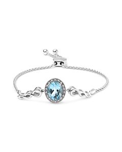 Haus of Brilliance .925 Sterling Silver 10x8mm Oval Blue Topaz and Diamond Accent Lariat 4”-10” Adjustable Bolo Bracelet (H-I Color, SI1-SI2 Clarity)