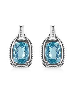 Haus of Brilliance .925 Sterling Silver 14x10MM Cushion Cut Blue Topaz Gemstone and Diamond Accent Dangle Earring