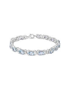Haus of Brilliance .925 Sterling Silver 16.0 Cttw Oval Blue Topaz and Diamond Accent Tennis X Link Bracelet