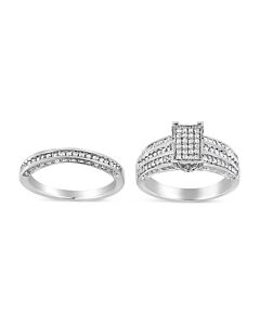Haus of Brilliance .925 Sterling Silver 3/4 Cttw Prong Set Round Diamond Composite Engagement Ring and Band Set
