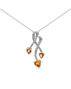 Haus of Brilliance .925 Sterling Silver 3-Stone Heart Shape Citrine and Diamond Accent Spiral Drop 18" Pendant Necklace (H-I Color, SI1-SI2 Clarity)