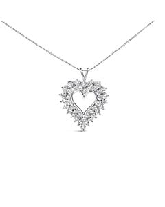 Haus of Brilliance 925 Sterling Silver 4.0 Cttw Diamond Two Row Open Heart 18" Pendant Necklace (I-J Color, I2-I3 Clarity)