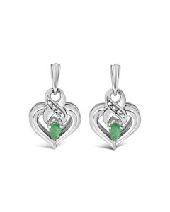 Haus of Brilliance .925 Sterling Silver 5x3mm Pear Emerald Gemstone with Diamond Accent Heart Dangle Stud Earrings