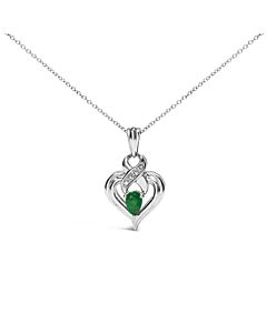 Haus of Brilliance .925 Sterling Silver 6x4mm Pear Emerald and Diamond Accent Heart Pendant Necklace (H-I Color, SI1-SI2 Clarity) - 18 Inches