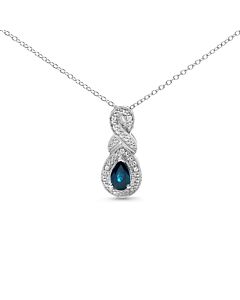 Haus of Brilliance .925 Sterling Silver 6x4mm Pear Sapphire and Diamond Accent Infinity Drop 18" Pendant Necklace (H-I Color, SI1-SI2 Clarity)