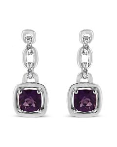 Haus of Brilliance .925 Sterling Silver 6x6MM Cushion Shaped Natural Purple Amethyst, Accent Drop and Dangle Earrings