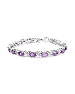 Haus of Brilliance .925 Sterling Silver 7x5mm Oval Amethyst and Diamond Accent X-Link Bracelet (H-I Color, SI1-SI2 Clarity) - Size 7"