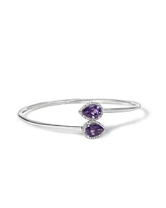 Haus of Brilliance .925 Sterling Silver 8 x 5.5mm Pear Shape Amethyst and Diamond Accent Halo Bypass Bangle (H-I Color, SI1-SI2 Clarity)
