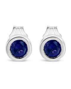 Haus of Brilliance .925 Sterling Silver Bezel Set 3.5mm Treated Blue Sapphire Gemstone Solitaire Stud Earrings