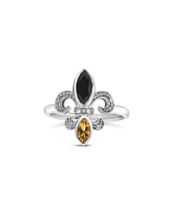 Haus of Brilliance .925 Sterling Silver Black Onyx and Orange Citrine Marquise and Diamond Accent Fleur De Lis Ring (H-I Color, SI1-SI2 Clarity)