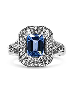 Haus of Brilliance .925 Sterling Silver Diamond Accent and 8X6 mm Emerald-Shape Blue Topaz Ring (I-J Color, I2-I3 Clarity)