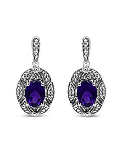 Haus of Brilliance .925 Sterling Silver Diamond Accent and 8x6mm Purple Oval Amethyst Stud Earrings (I-J Color, I1-I2 Clarity)