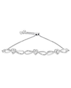 Haus of Brilliance .925 Sterling Silver Diamond Accent Heart and Infinity 4”-10” Adjustable Bolo Bracelet (I-J Color, I3 Clarity)