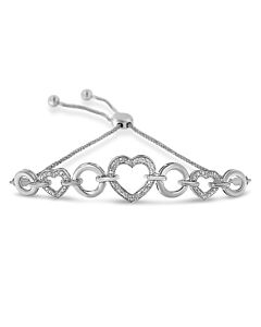 Haus of Brilliance .925 Sterling Silver Diamond Accent Interlinking Triple Heart 4”-10” Adjustable Bolo Bracelet (H-I Color, I2-I3 Clarity)