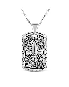 Haus of Brilliance .925 Sterling Silver Invisible-Set Diamond Accent "Fleur Di Lis" 18" Pendant Necklace Dog Tag (I-J Color, I1-I2 Clarity)