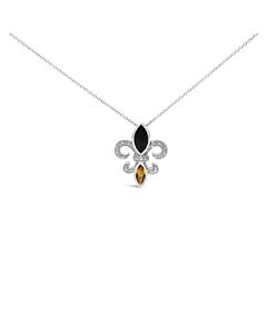 Haus of Brilliance .925 Sterling Silver Marquise Onyx and Citrine and Diamond Accent Fleur De Lis Pendant Necklace (H-I Color, SI1-SI2 Clarity)
