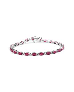 Haus of Brilliance .925 Sterling Silver Oval Ruby and 1/4 Cttw Diamond Link Bracelet - Size 7.25" - (I-J Color, I2-I3 Clarity)
