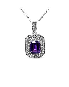Haus of Brilliance .925 Sterling Silver Purple Amethyst and Diamond Accent Art Deco Style 18" Pendant Necklace (I-J Color, I1-I2 Clarity)