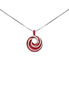 Haus of Brilliance .925 Sterling Silver Red Enamel and 1/2 Diamond Endless Swirl Medallion 18" Pendant Necklace (F-G Color, VS1-VS2 Clarity)