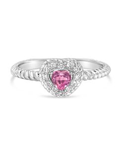 Haus of Brilliance Sterling Silver 4MM Pink Sapphire Heart and Diamond Accent Heart Ring (I-J,I2-I3)