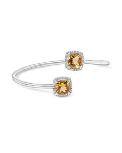 Haus of Brilliance Sterling Silver Cushion Cut Yellow Citrine Gemstone and Diamond Accent Split Bypass Bangle Bracelet