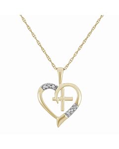 Hetal Diamonds 0.03 CT Heart and Cross Pendant in 10K Yellow Gold