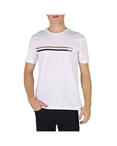 Hugo Boss White Signature-Stripe Logo Print T-Shirt, Size Medium