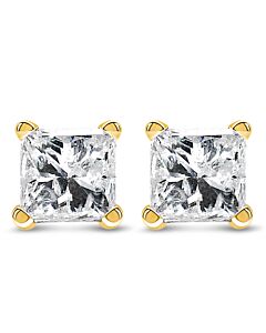 IGI Certified 14k Yellow Gold 1/2 cttw 4-Prong Set Princess-Cut Solitaire Diamond Push Back Stud Earrings (L-M Color, I1-I2 Clarity)