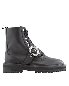 Jimmy Choo Ladies Cora Black Leather Crystal Combat Boots