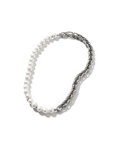 John Hardy Asli Classic Silver Chain Link and Pearl Necklace - NB900797X18