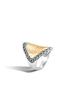John Hardy Classic Chain 18K Bonded Yellow Gold & Sterling Silver Hammered Saddle Ring - Rz96156x7