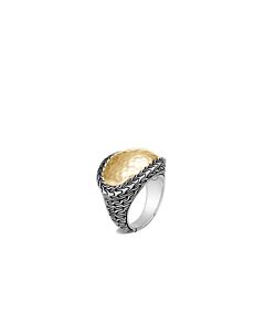 John Hardy Classic Chain 18K Yellow Gold & Sterling Silver Hammered Ring - Rz90649x7