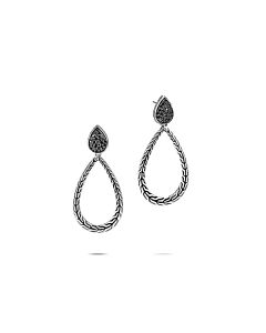 John Hardy Classic Chain Silver Pear Drop Earrings With Black Sapphire & Spinel - EBS906074BLSBN
