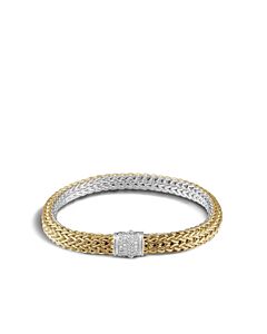John Hardy Silver & Yellow Gold Small Chain Reversible Diamond Bracelet Size Medium- BZP9042RVDI