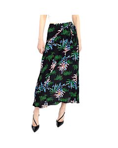 Kenzo Black Botanical Print Wrap Skirt