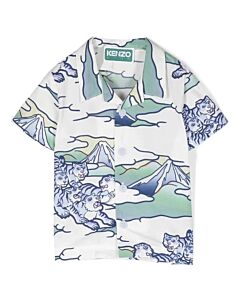 Kenzo Boys Tiger Print Cotton Poplin Shirt