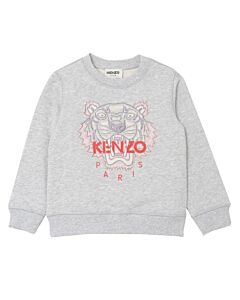 Kenzo Girls Light Grey Tiger Embroidered Cotton Sweatshirt