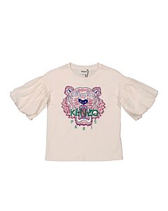 Kenzo Girls Off White Tiger-Embroidered Organic Cotton T-Shirt