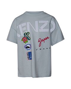 Kenzo Girls Pale Blue Graphic Logo Print Cotton T-Shirt