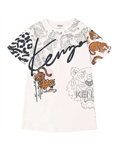 Kenzo Girls Tiger Logo Print Cotton T-shirt Dress