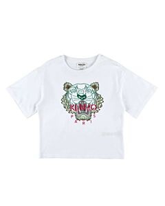 Kenzo Girls White Cotton Tiger Logo T-Shirt
